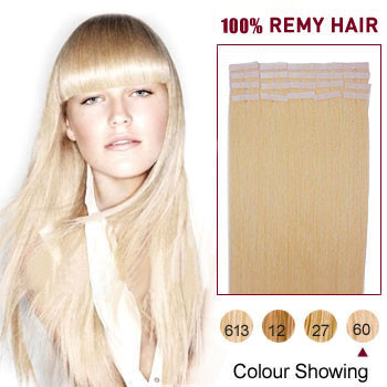 16 inches White Blonde (#60) 20pcs Tape In Human Hair Extensions