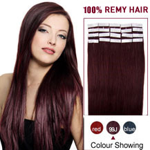20 inches 99J 20pcs Tape In Human Hair Extensions