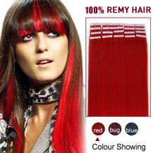 20 inches Red 20pcs Tape In Human Hair Extensions