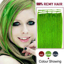 26 inches Green 20pcs Tape In Human Hair Extensions