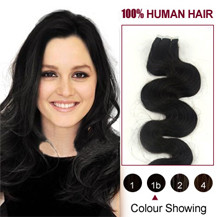 24 inches Natural Black (#1b) 20pcs Wavy Tape In Human Hair Extensions