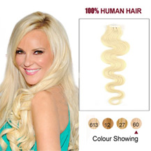 16 inches White Blonde (#60) 20pcs Wavy Tape In Human Hair Extensions