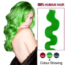 22 inches Green 20pcs Wavy Tape In Human Hair Extensions