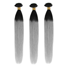 3 set bundle #1B/Grey Silver Ombre Straight Indian Remy Gray Hair Wefts 16/18/20 Inches
