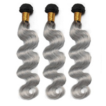 3 set bundle #1B/Grey Silver Ombre Wavy Indian Remy Gray Hair Wefts 20/22/24 Inches