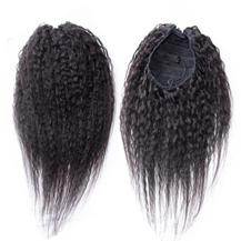 16 inches #1B Natural Black Kinky Yaki Straight Human Hair Ponytail 1PCS